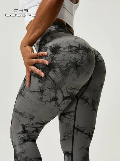 CHRLEISURE Tie Dye Push Up High Waist Leggings