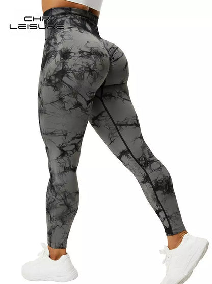 CHRLEISURE Tie Dye Push Up High Waist Leggings